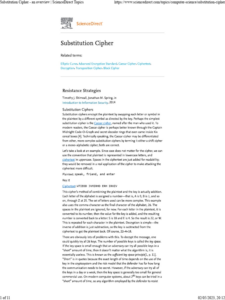 Overview of Substitution Ciphers | PDF | Technology & Engineering
