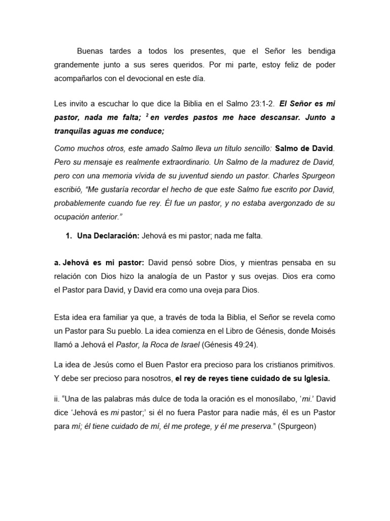 Salmo 23: El Señor es mi Pastor | PDF | David | Salmos