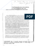 Aula 3 - HORKHEIMER, Max. A Presente Situação Da Filosofia Social e As Tarefas de Um Instituto de Pesquisas Sociais.