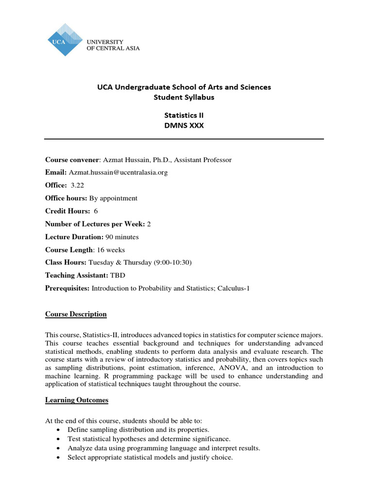 Dmns Statistics Ii Syllabus Pdf Statistics Analysis Of Variance
