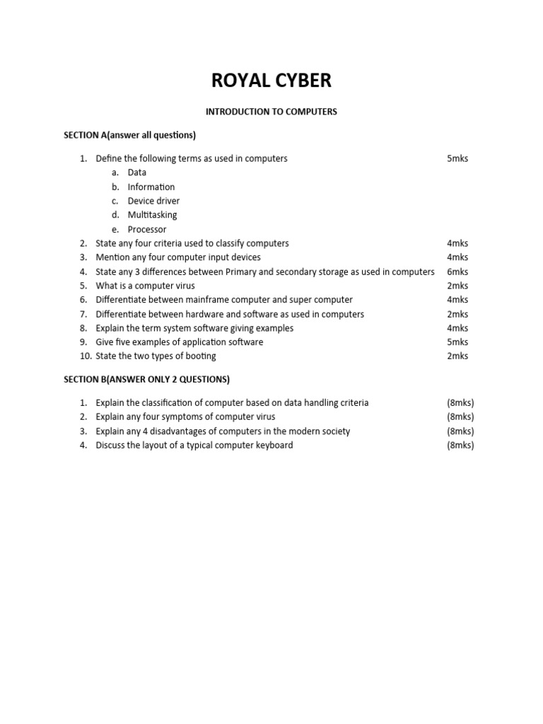 Computer Basics & Concepts Exam | PDF