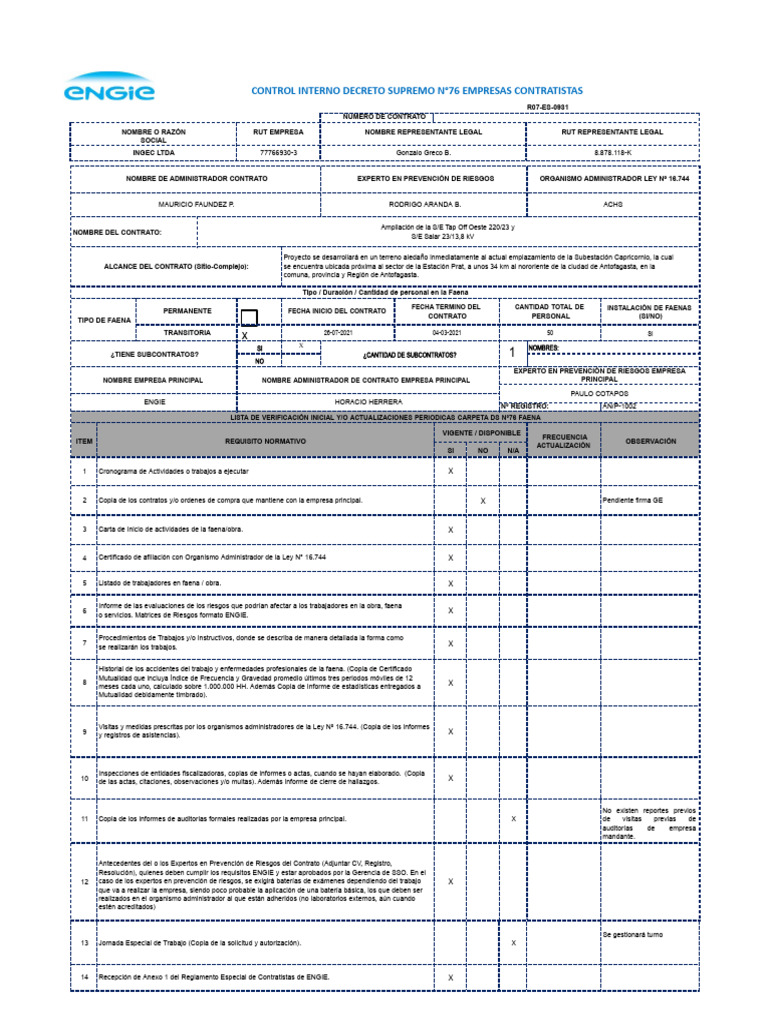 Formulario DS 76 2021 Ingec Ltda. | PDF