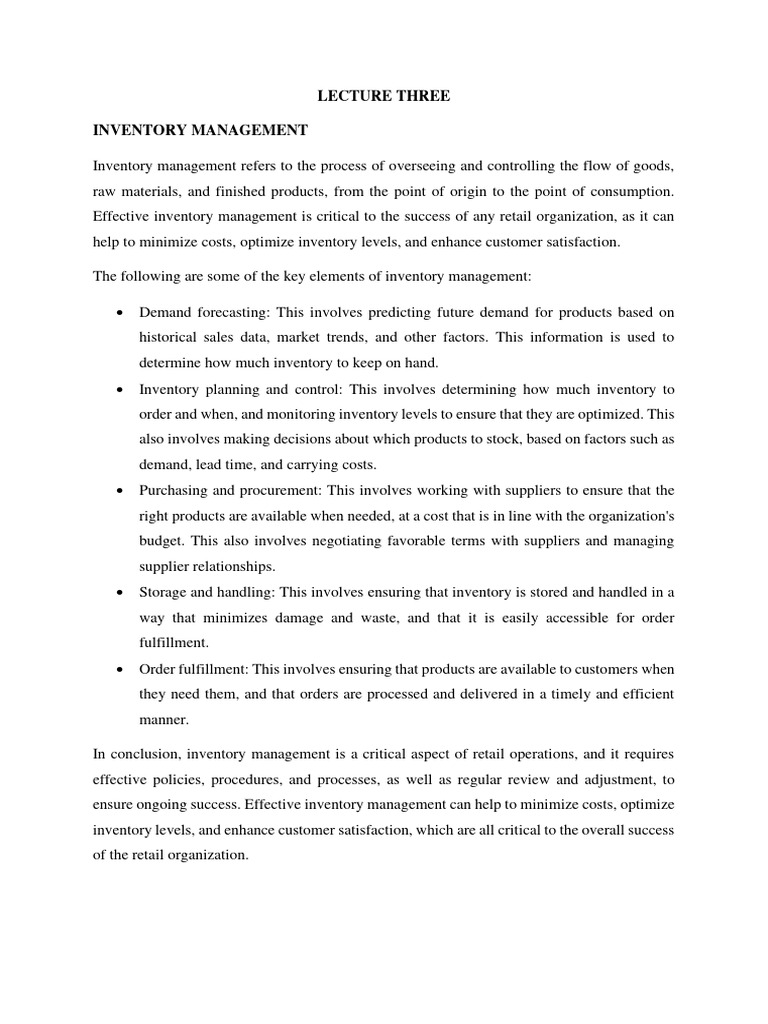 LECTURE Stores Management | PDF | Finance & Money Management