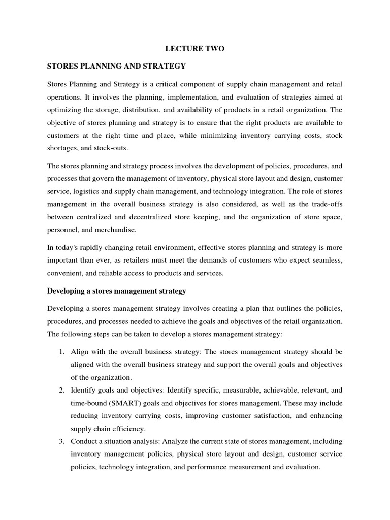 Stores Management Strategy Overview | PDF