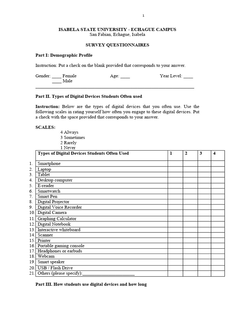 Student Digital Device Usage Survey | PDF | Time Management ...