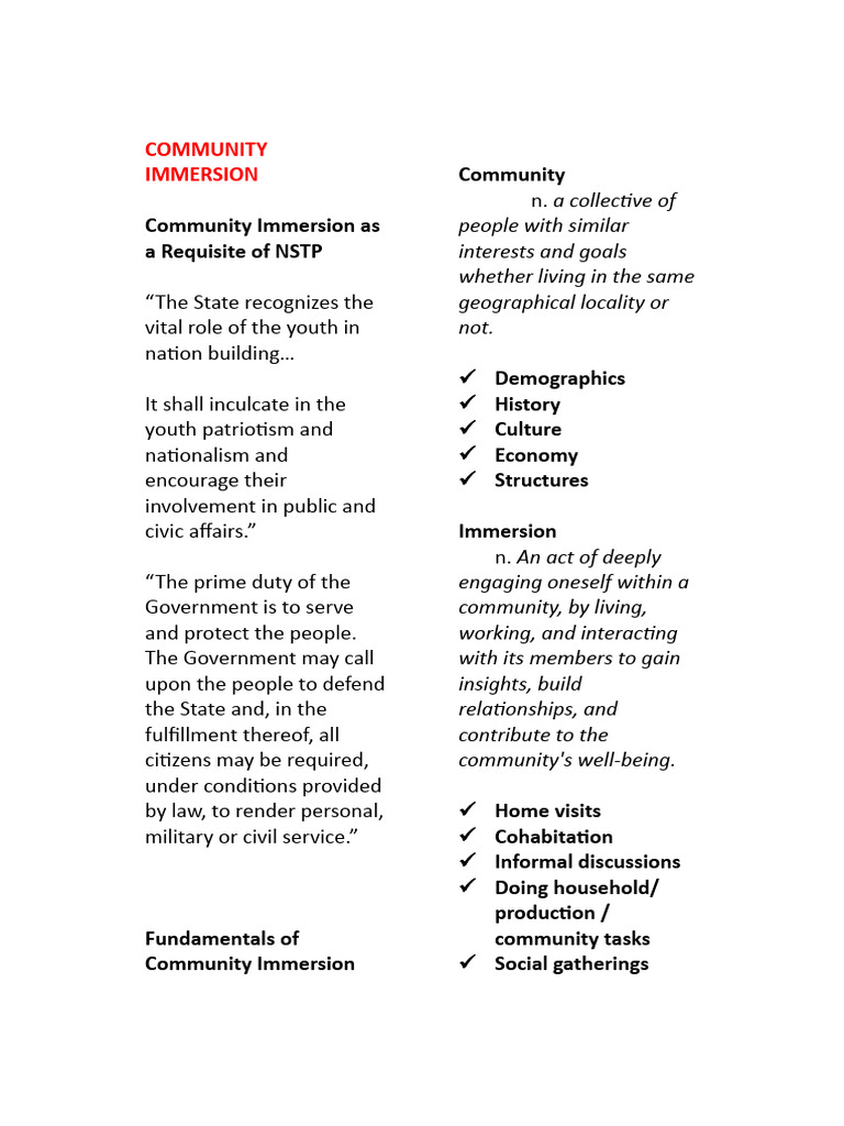 Community Immersion in NSTP | PDF | Community | Collaboration