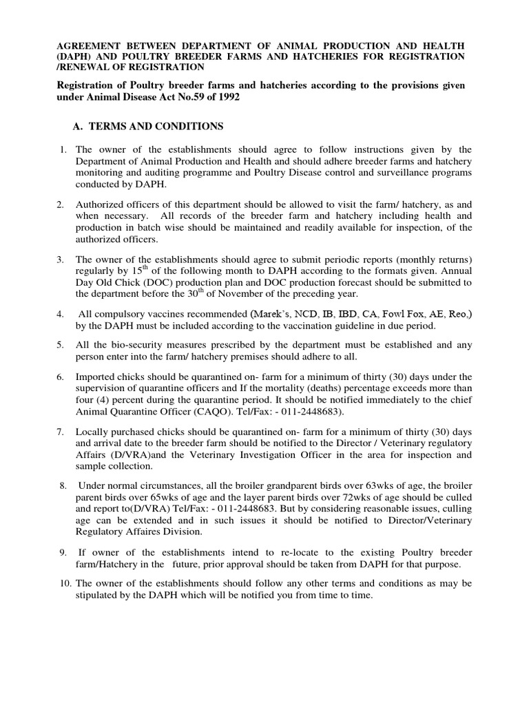 Poultry Farm Registration Agreement | PDF