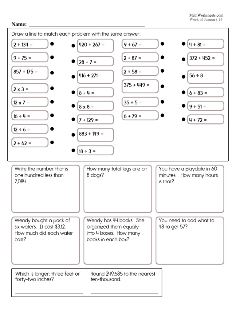 Math Worksheets for January 24 | PDF