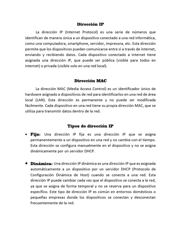 Estructura y Tipos de Direcciones IP | PDF | Dirección IP | Red de ...