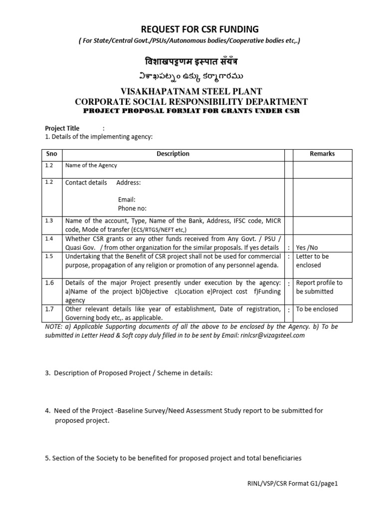 CSR Funding Request Proposal Format | PDF | Corporate Social ...