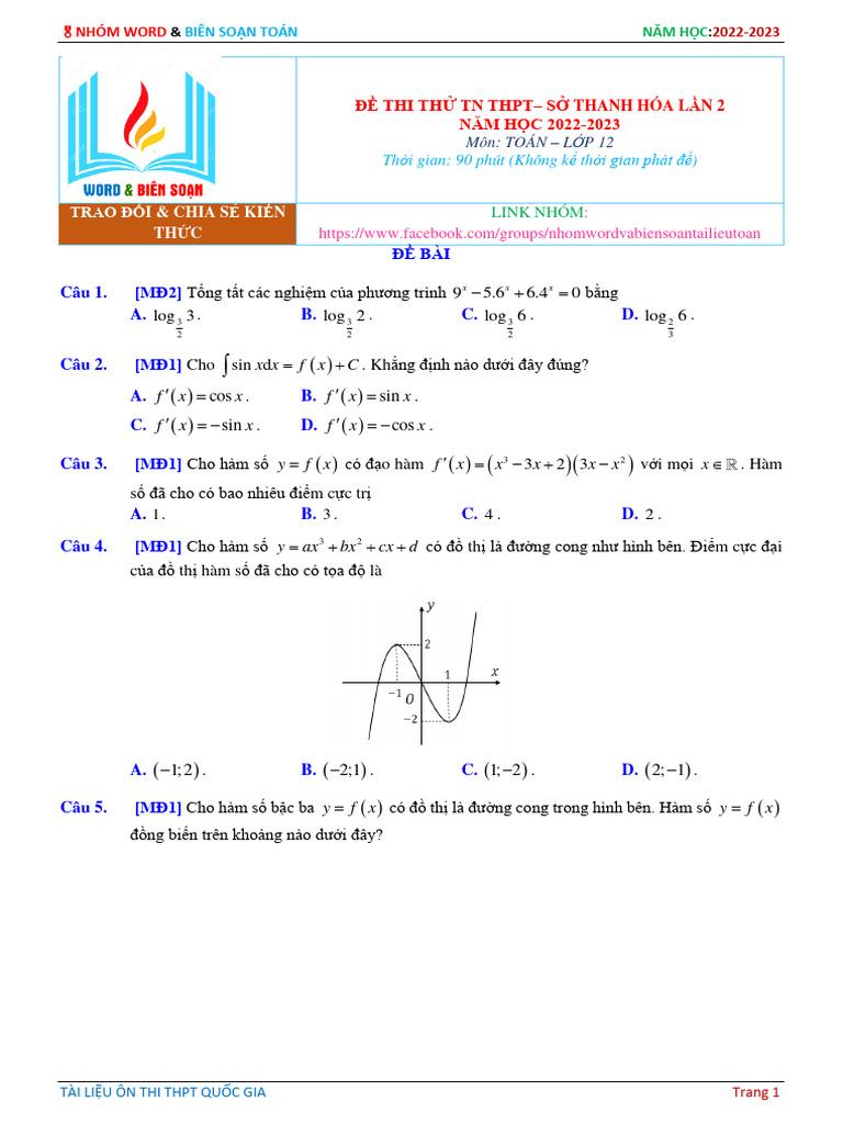 23130-ĐỀ THI THỬ TN THPT- SỞ THANH HÓA LẦN 2-2022-2023 (pdf.io) | PDF
