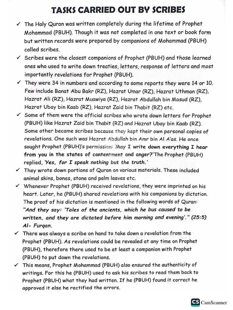 Tasks carried out by scribes o level islamiyat pdf