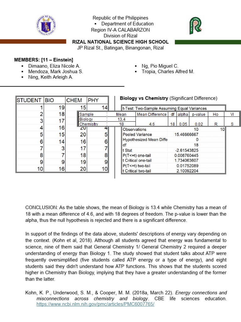 Biology Vs Chemistry Download Free PDF P Value Physics