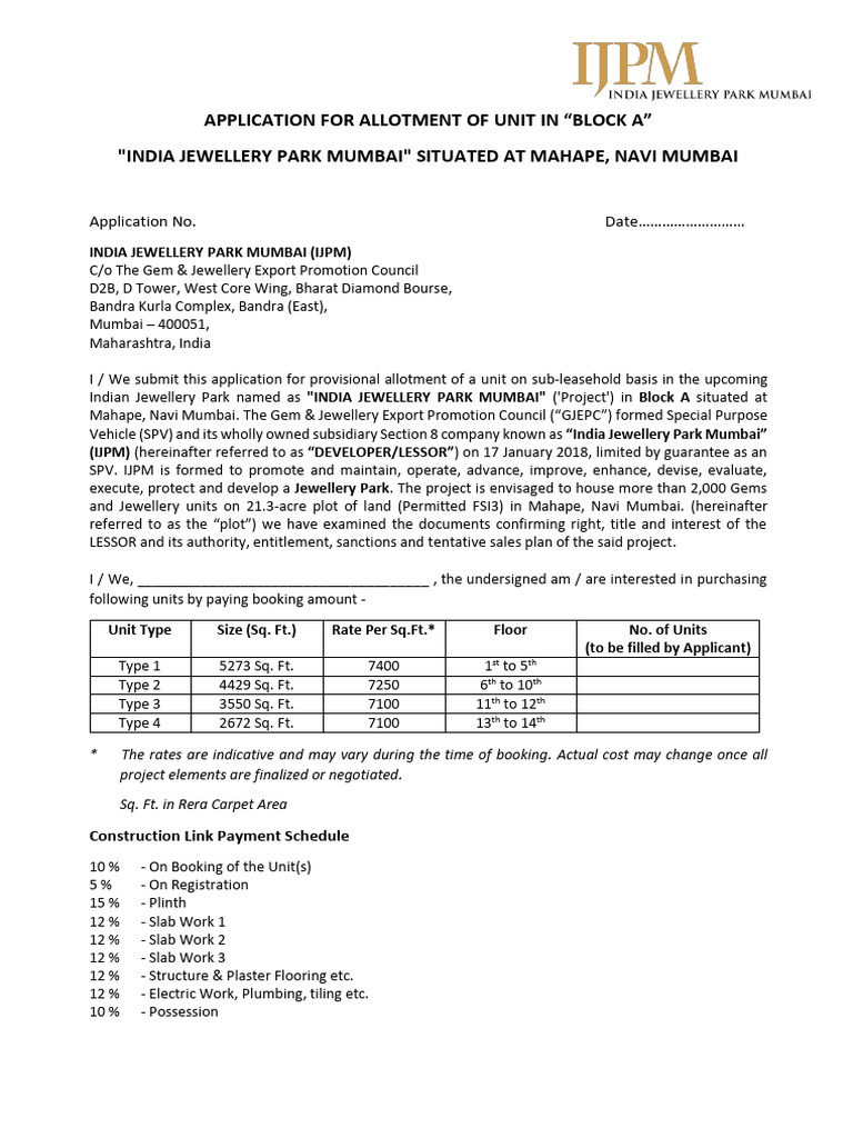 Application for Unit Allotment in IJPM | PDF | Lease | Private Law
