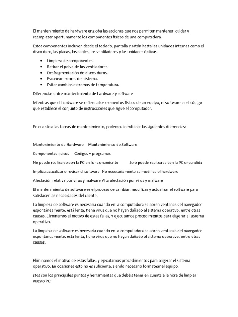 Mantenimiento de Hardware y Software PC | PDF | Hardware de la ...