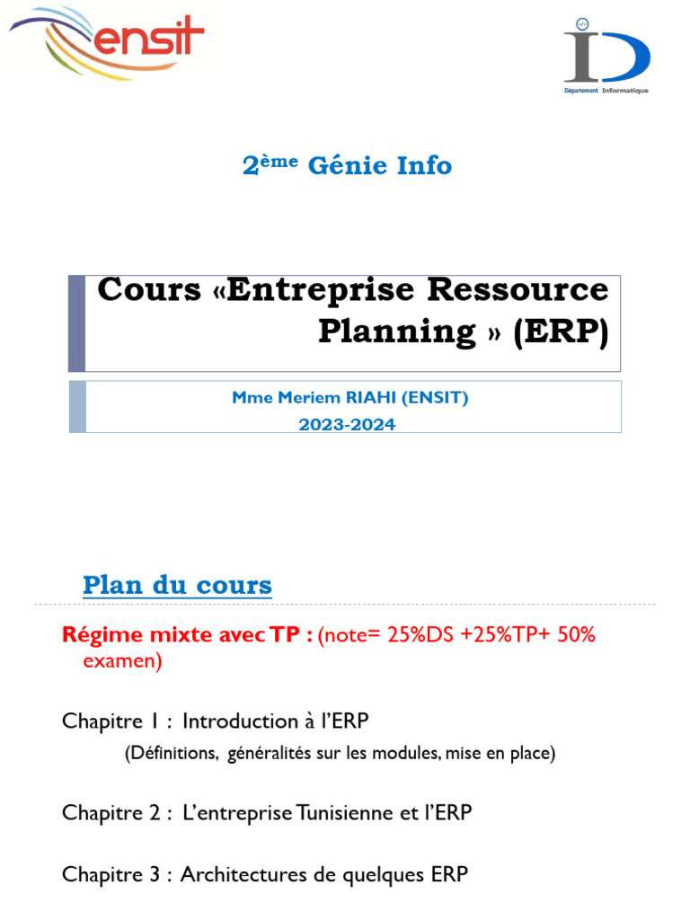 Cours ERP - Chap1 Into À lERP | PDF | Progiciel de gestion intégré ...