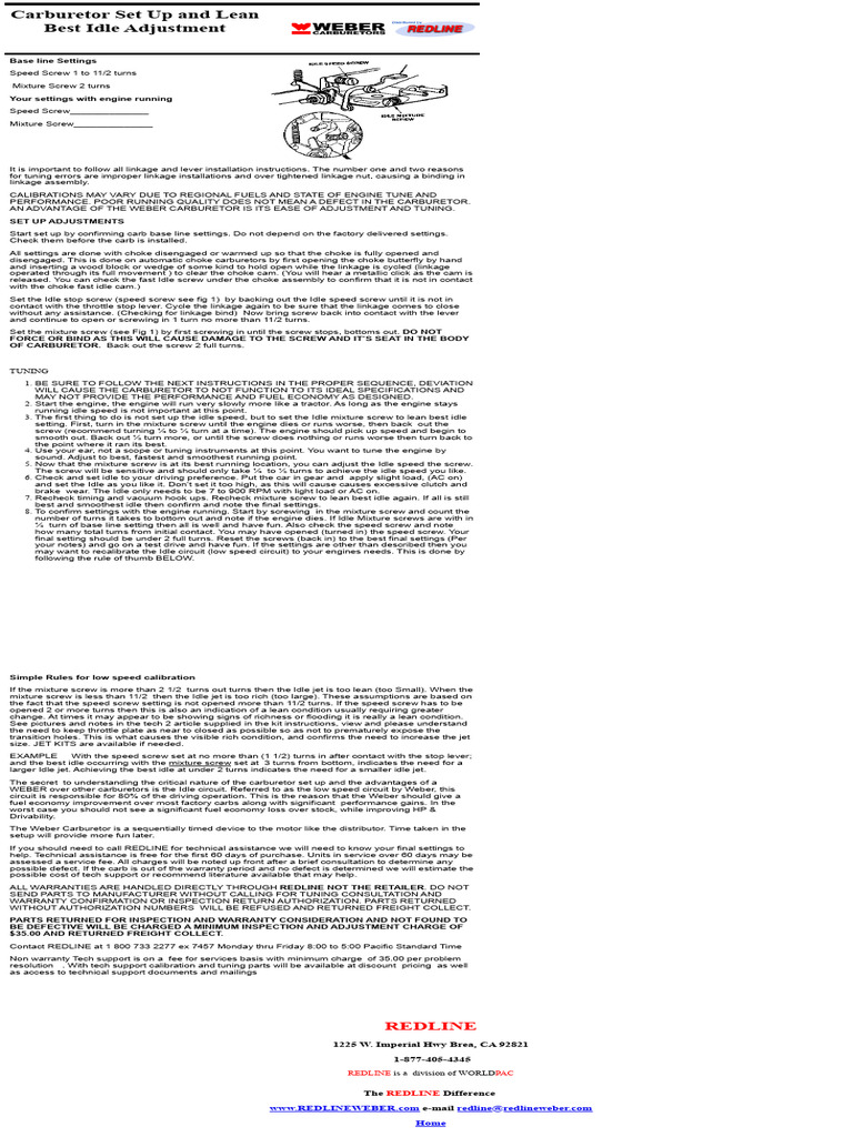 Carburettor SetUp & Lean Best Idle Adjustment PDF Carburetor