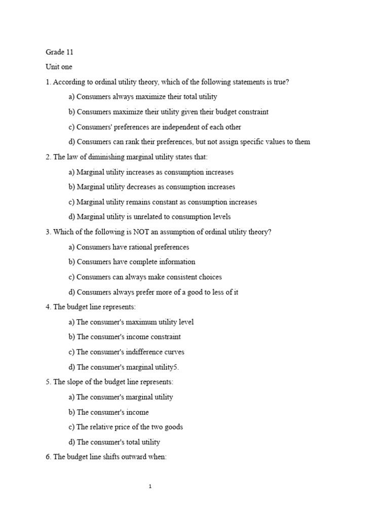 Grade 11 Unit 1 | Download Free PDF | Utility | Demand