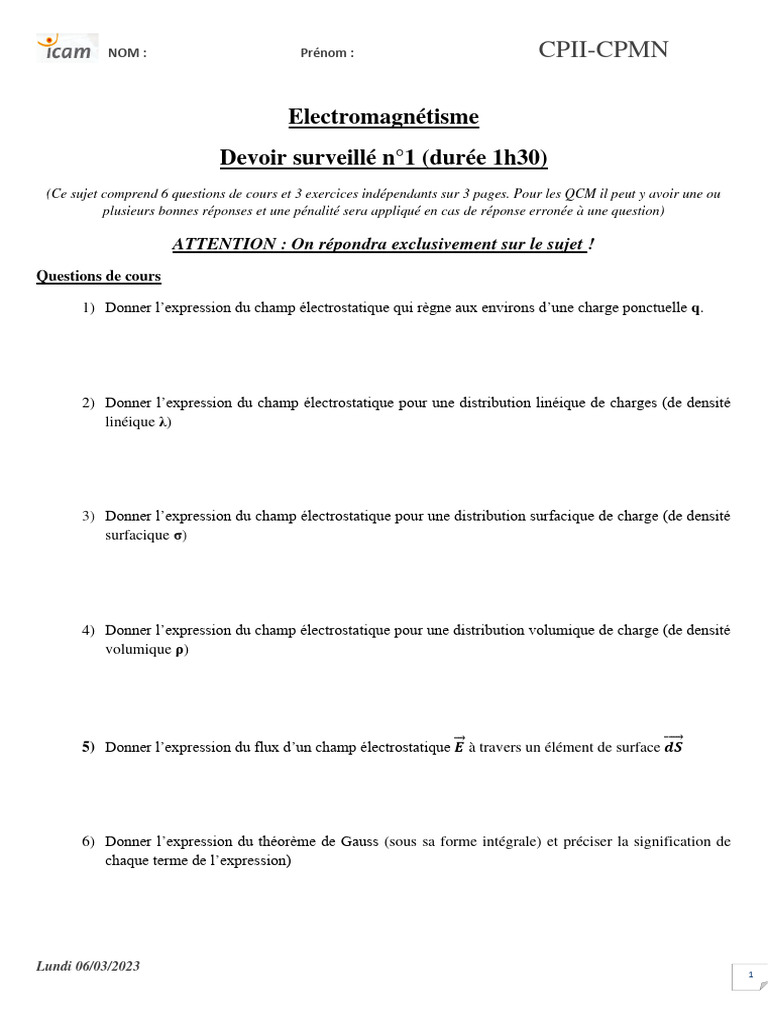 DS N°1 Électromag | PDF