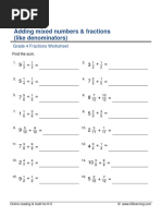 Grade 4 Adding Mixed Numbers Fractions Like Denominators F