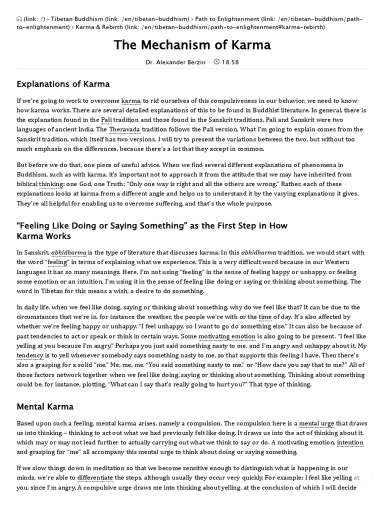 Karma Mechanism - Study Buddhism | Download Free PDF | Karma | Feeling