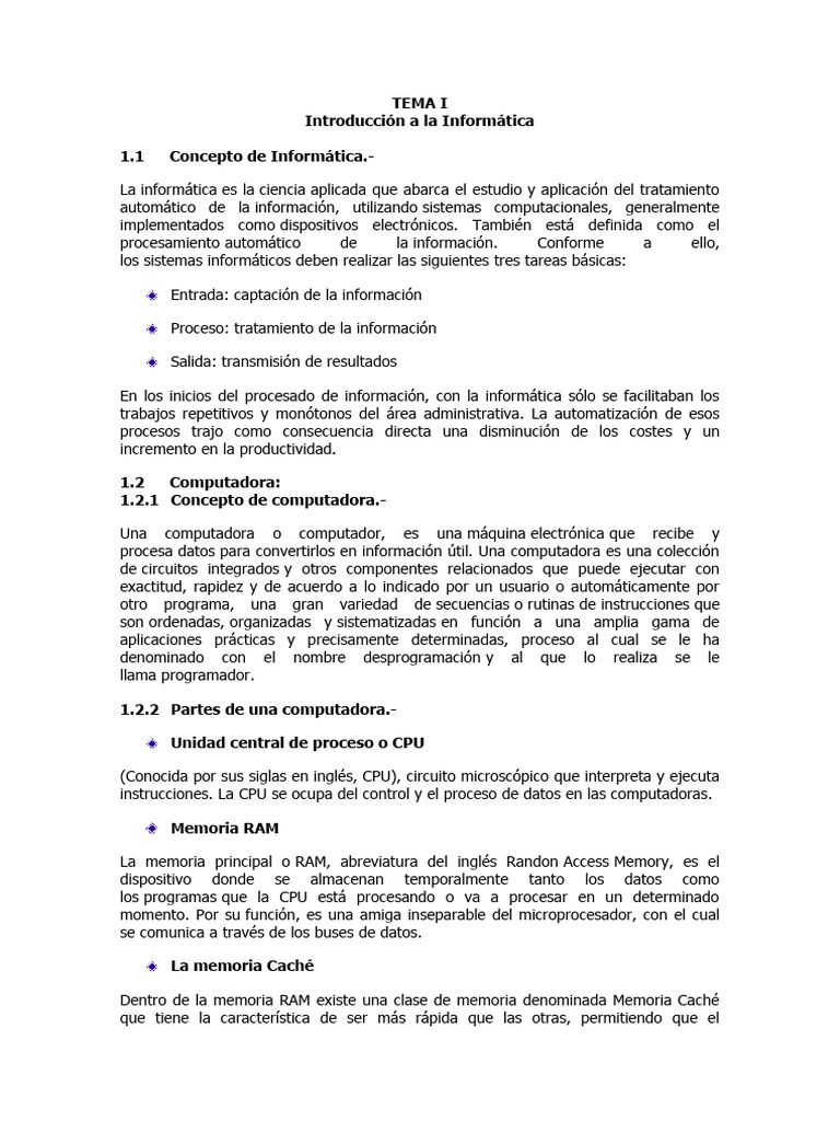 TEMA I - Introducción A La Informática | PDF