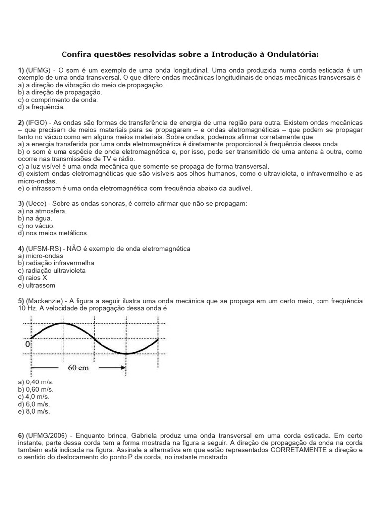 Exercícios Resolvidos de Ondulatória 9º Ano | PDF | Ondas | Radiação ...
