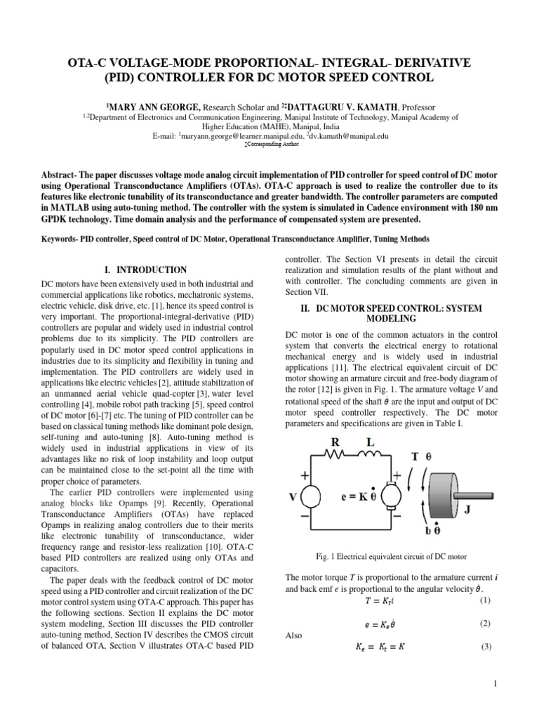 PID Controller for DC Motor Speed Control | PDF | Electric Motor ...