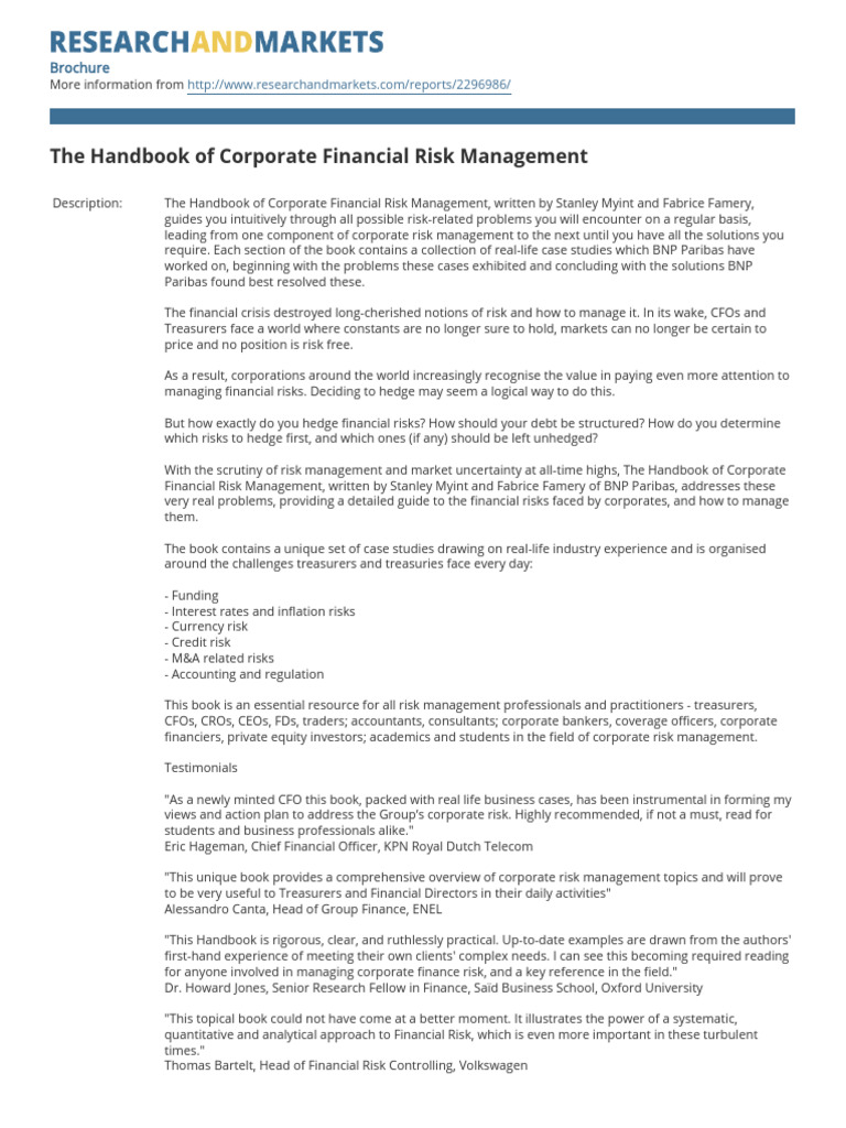 The Handbook of Corporate Financial Risk Management Compress | PDF ...