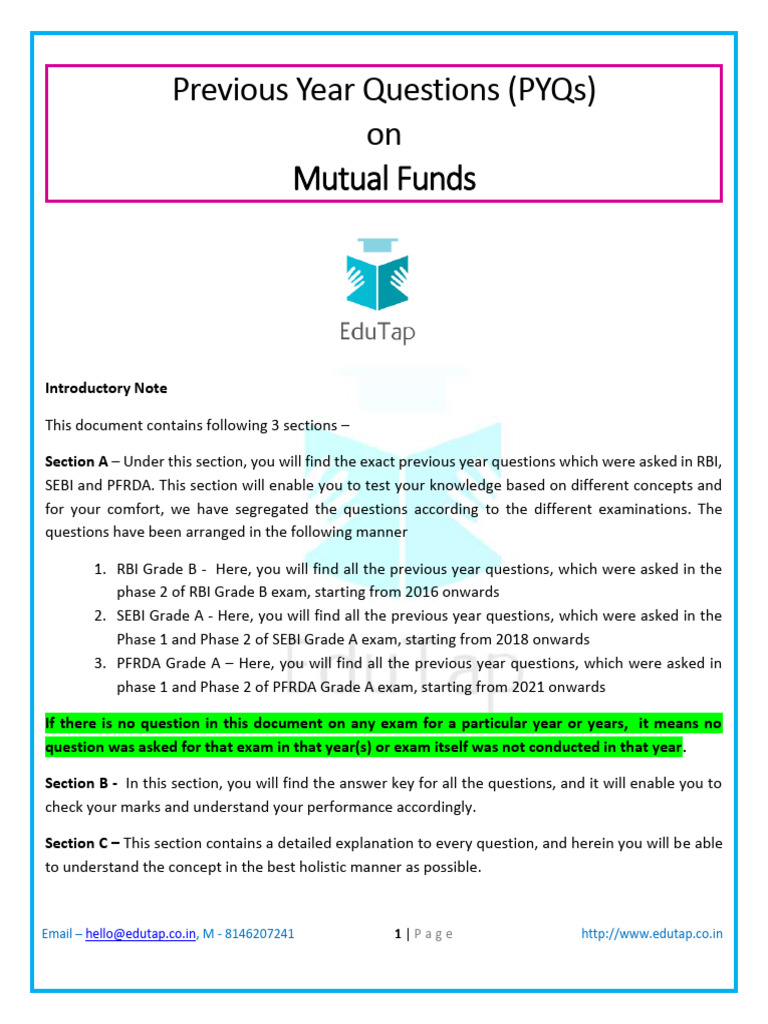 Previous Year Questions - Mutual Funds Lyst3058 | PDF | Mutual Funds ...