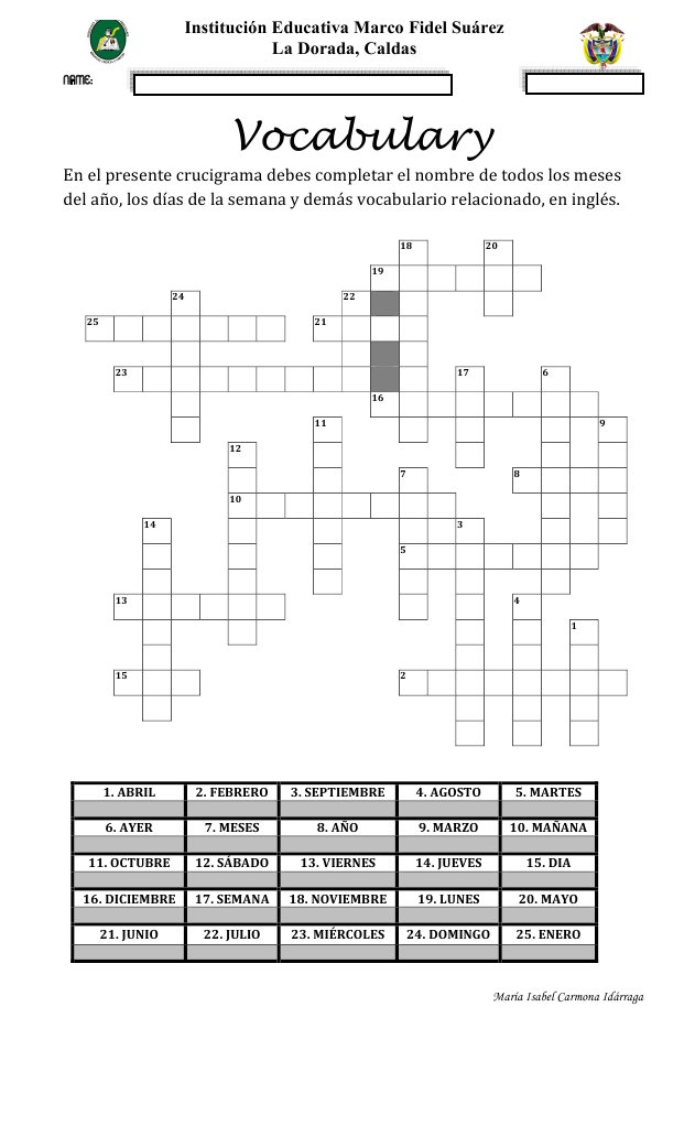 Amigo En Ingles Crucigrama