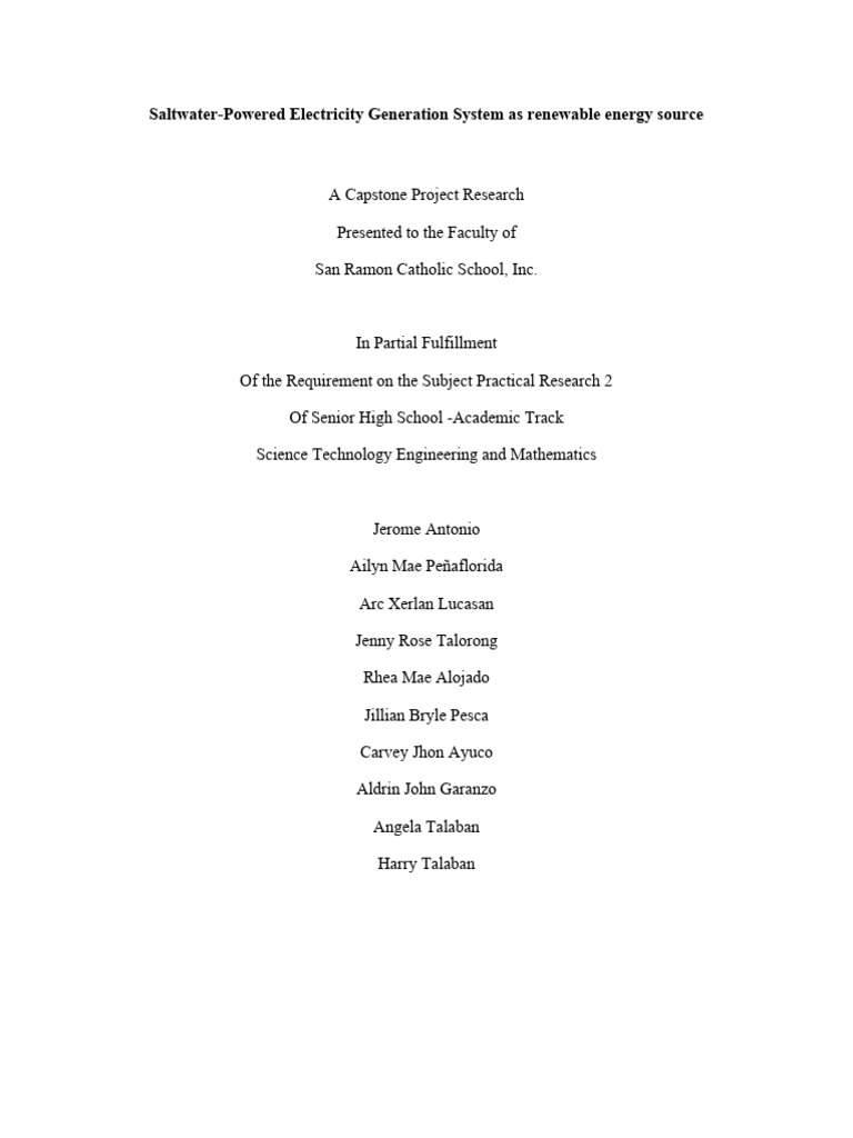Saltwater Electricity Generation Project | PDF | Feasibility Study ...