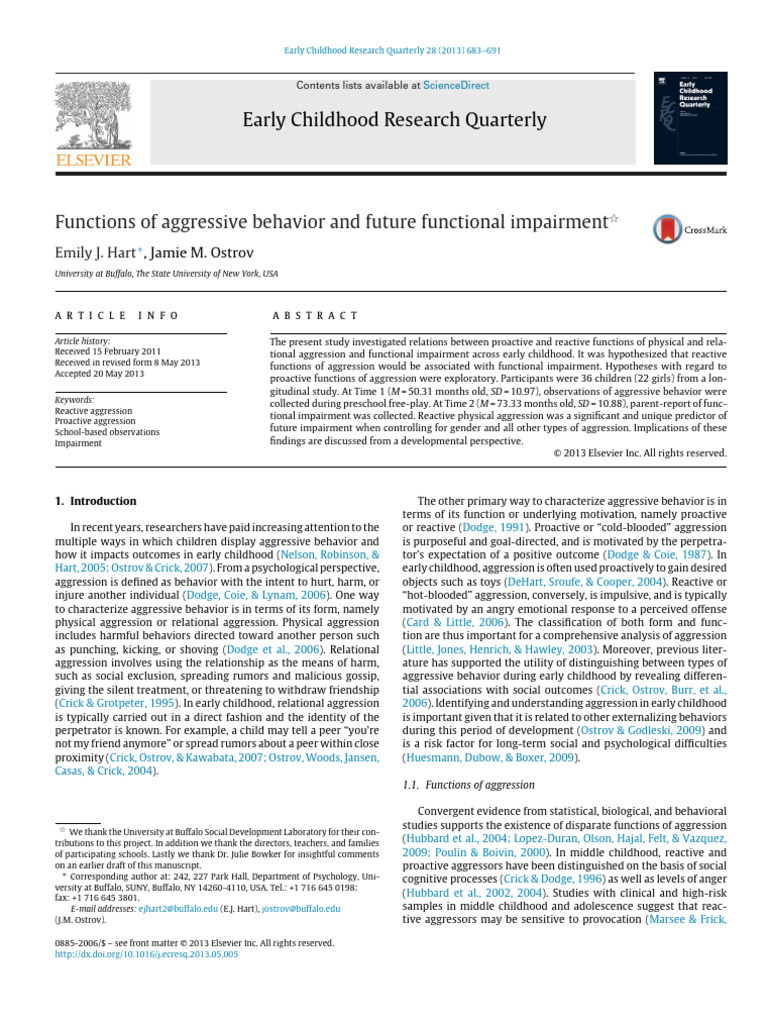 Functions of Aggressive Behavior and Future Impairment. | PDF