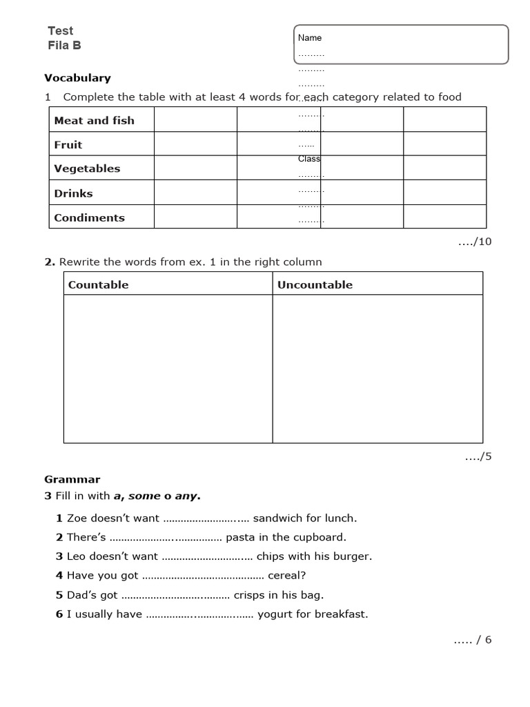 Food Vocabulary and Grammar Exercises | PDF | Lunch | Food Industry