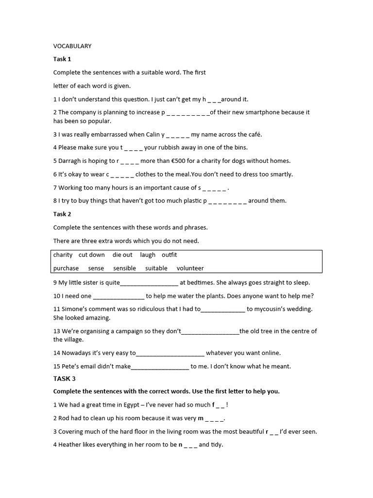 Gold Experience B1+ Vocabulary Tasks | PDF | Home & Garden