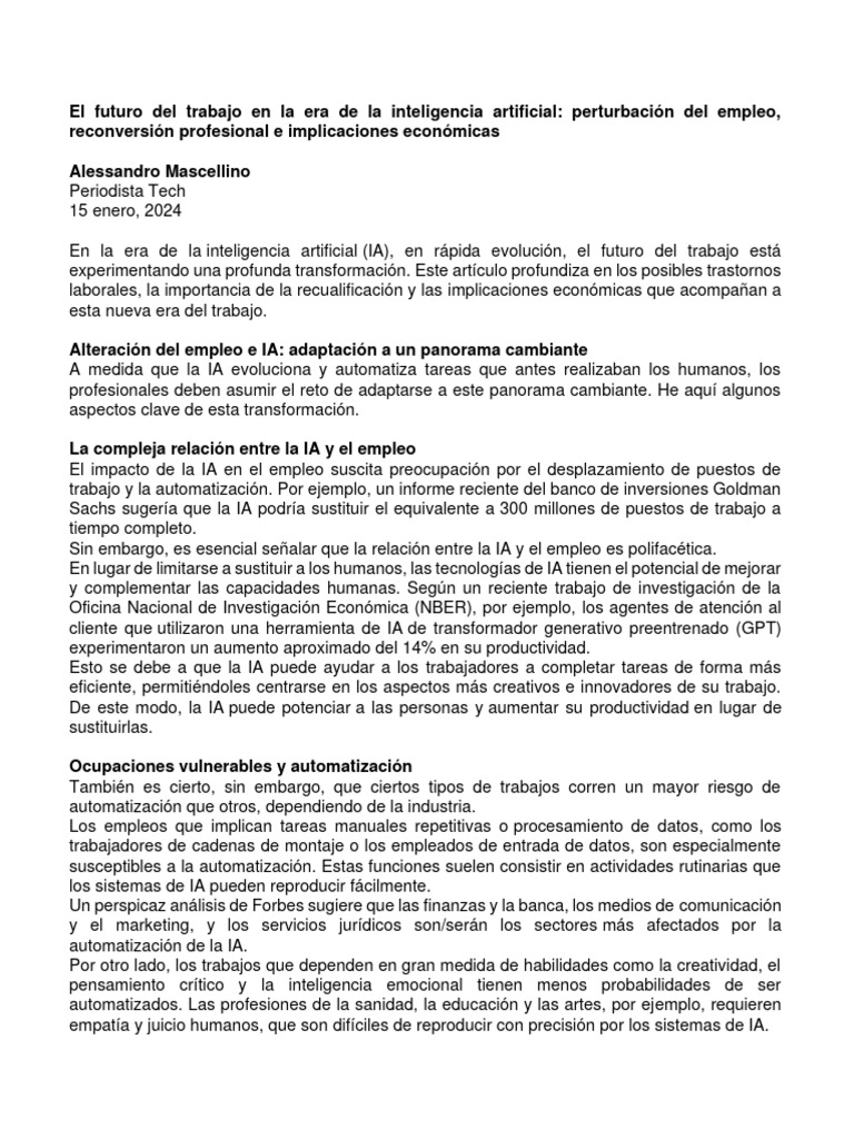 El Futuro Del Trabajo en La Era de La IA | PDF | Inteligencia ...