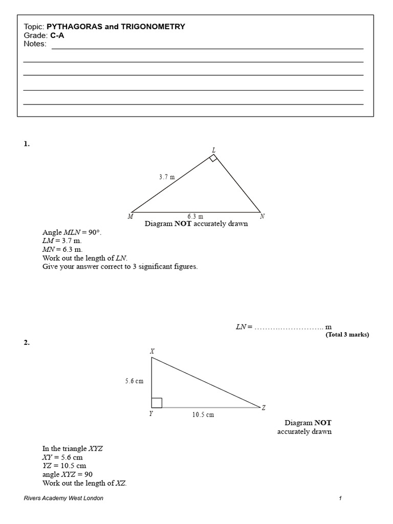 Pythagorean Theorem Exercises and Solutions | PDF | Significant Figures ...