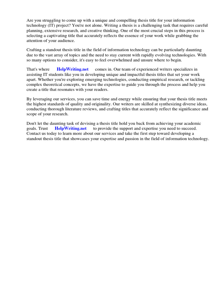 Unique Thesis Title For Information Technology Student Pdf Thesis