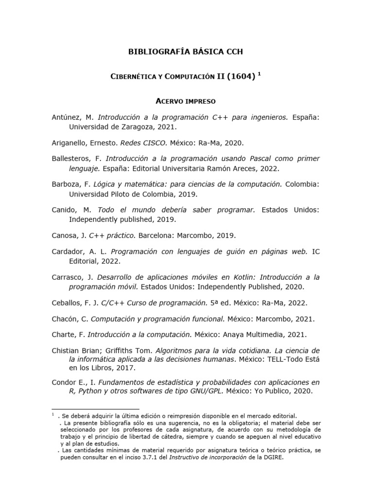 Bibliografía Básica CCH C C II (1604) A: Ibernética Y Omputación | PDF ...