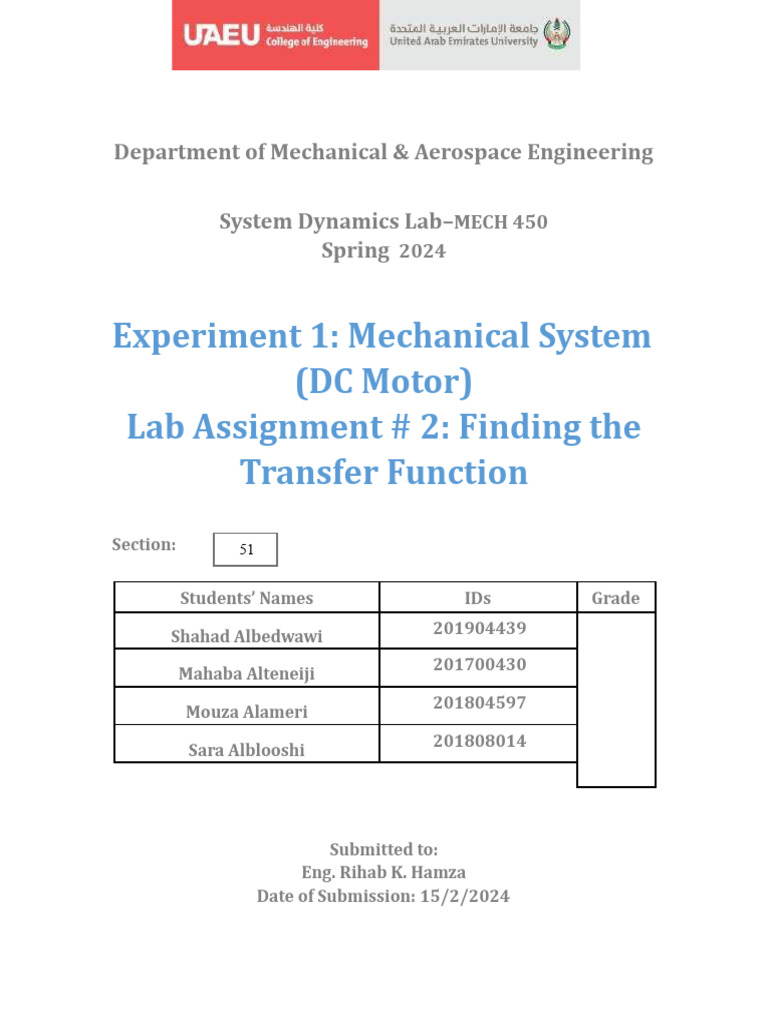DC Motor Transfer Function Analysis | PDF | Electric Motor | Data ...