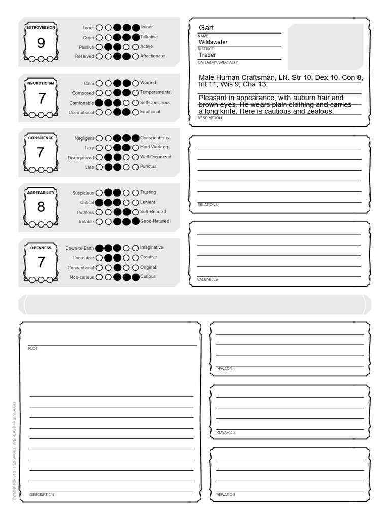 DND 5e NPC Sheet | PDF | Psychology | Psychological Concepts