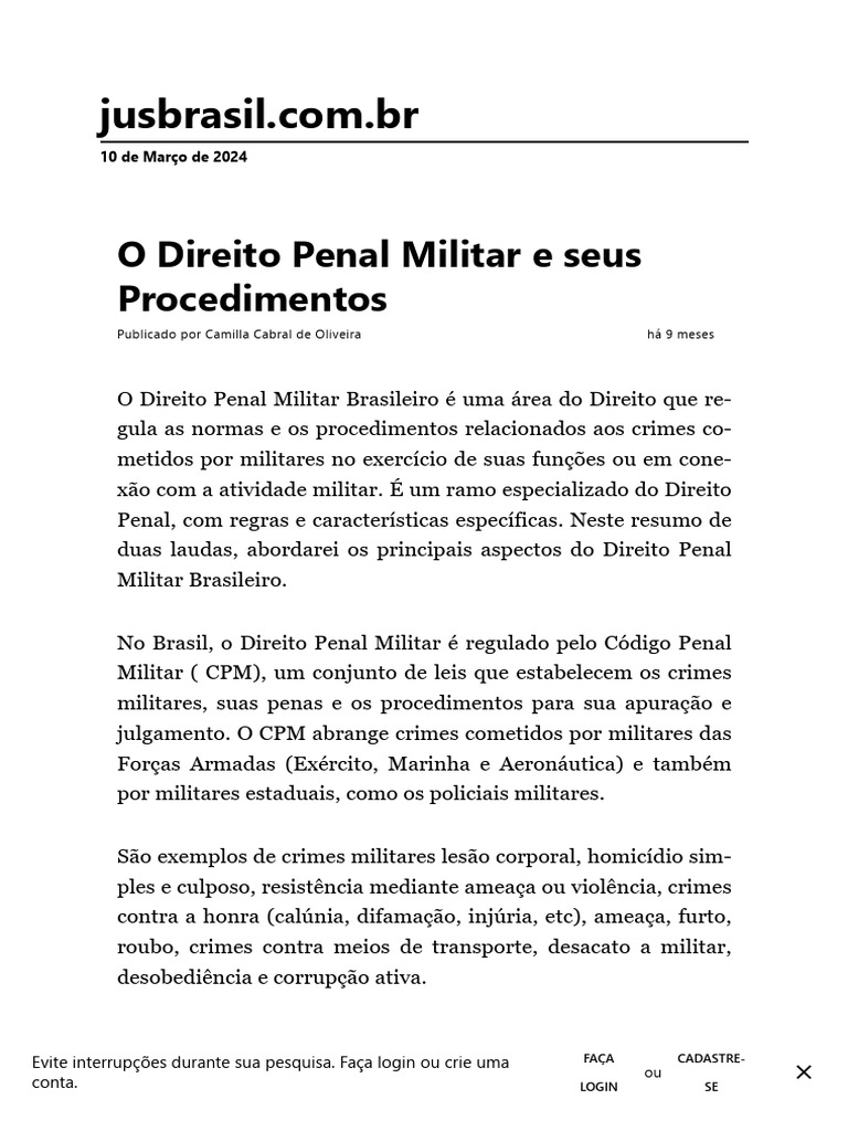 O Direito Penal Militar E Seus Procedimentos Pdf Direito Penal