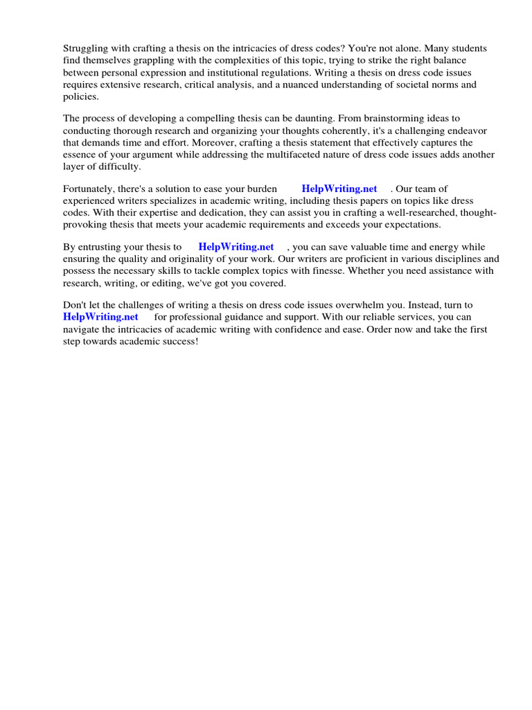 Dress Code Essay Thesis PDF Clothing