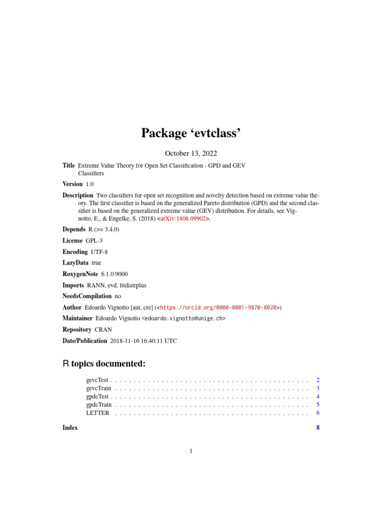 Extreme Value Theory Classifiers in R | PDF | P Value | Statistical ...