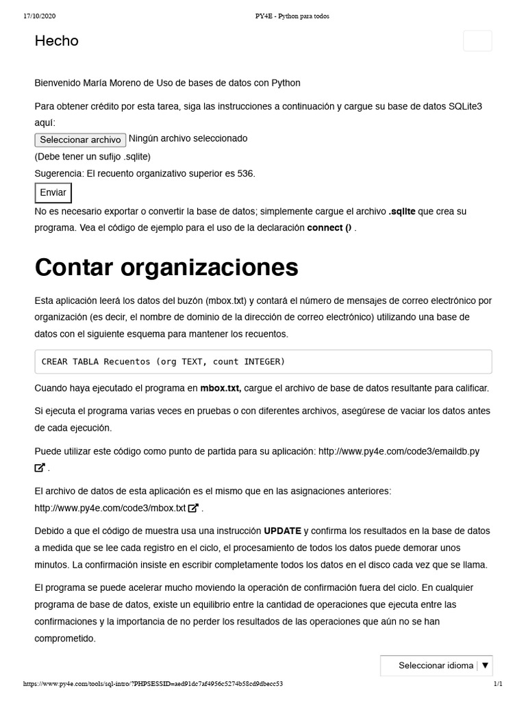 Uso de SQLite en Python para Contar Emails | PDF