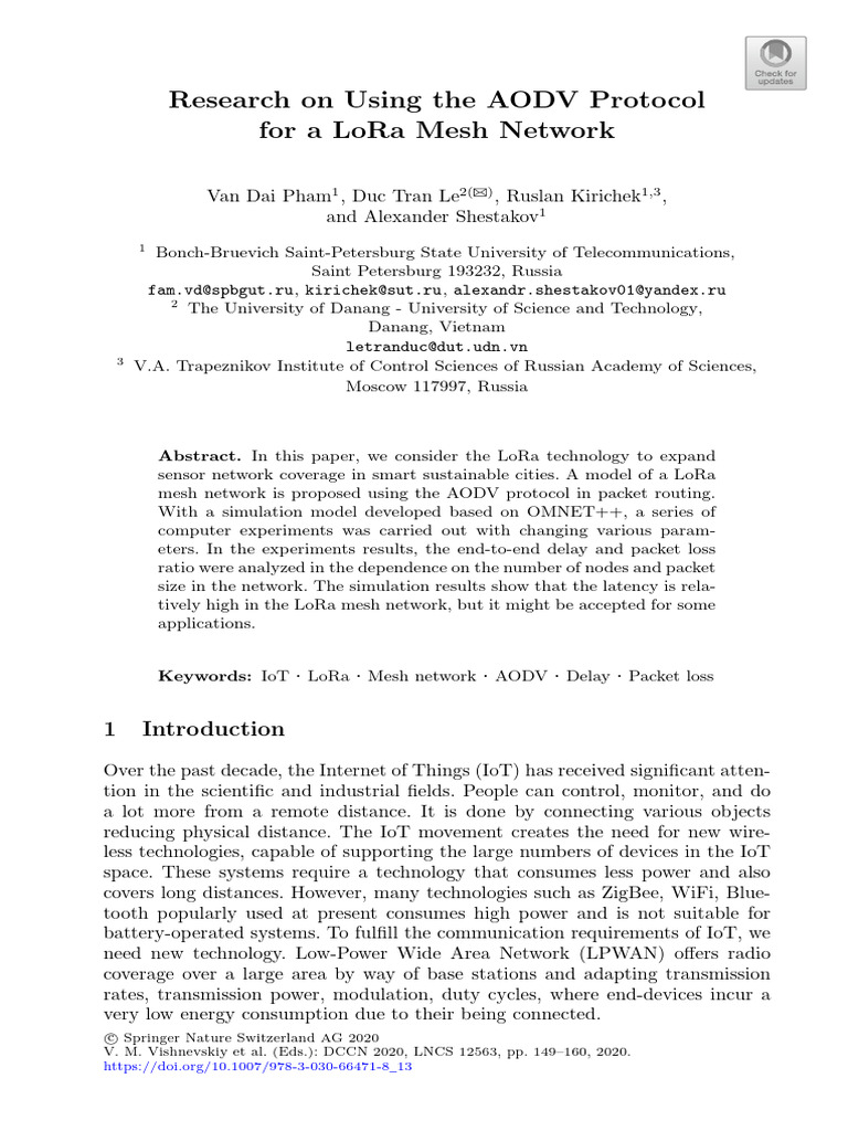 AODV in LoRa Mesh Networks | PDF | Routing | Computer Network