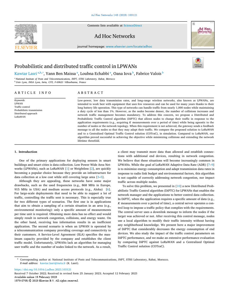 LPWAN Distributed Traffic Control | PDF | Computer Network | Network ...