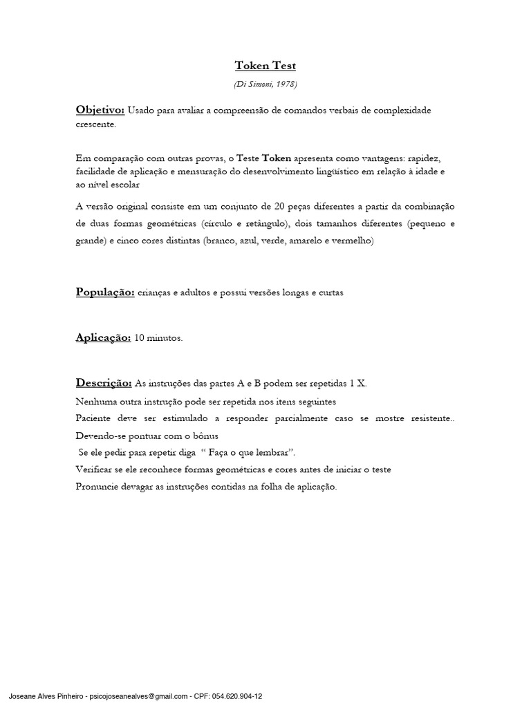 Avaliação do Teste Token | PDF | Cor