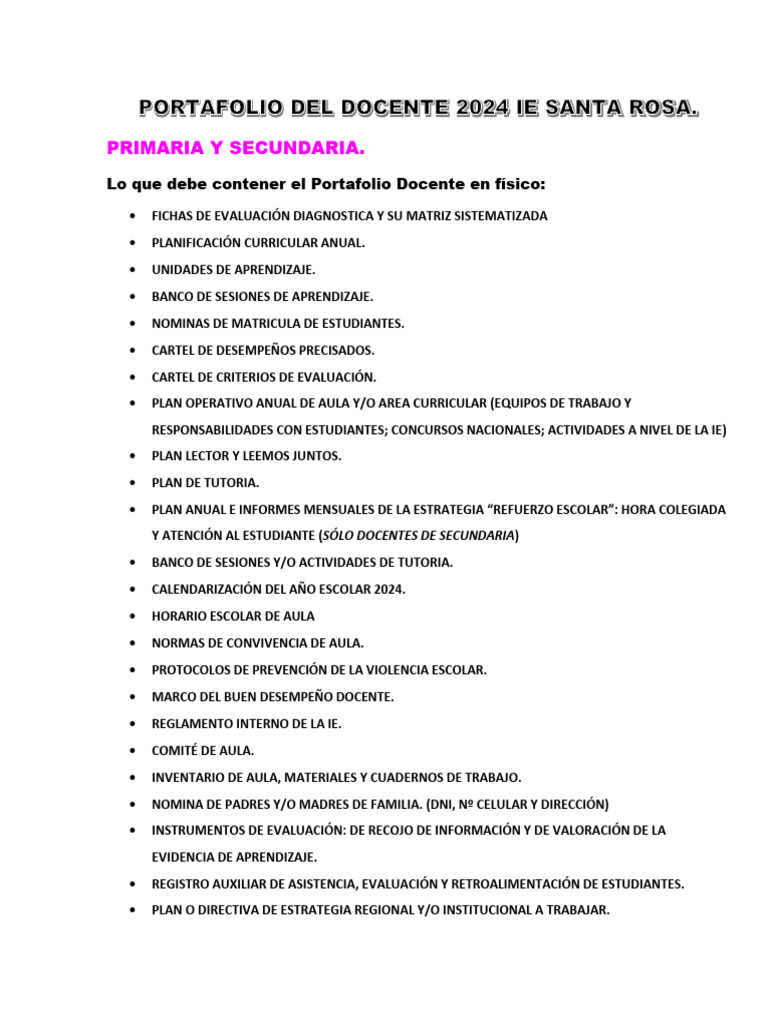 Portafolio Del Docente 2024 | PDF