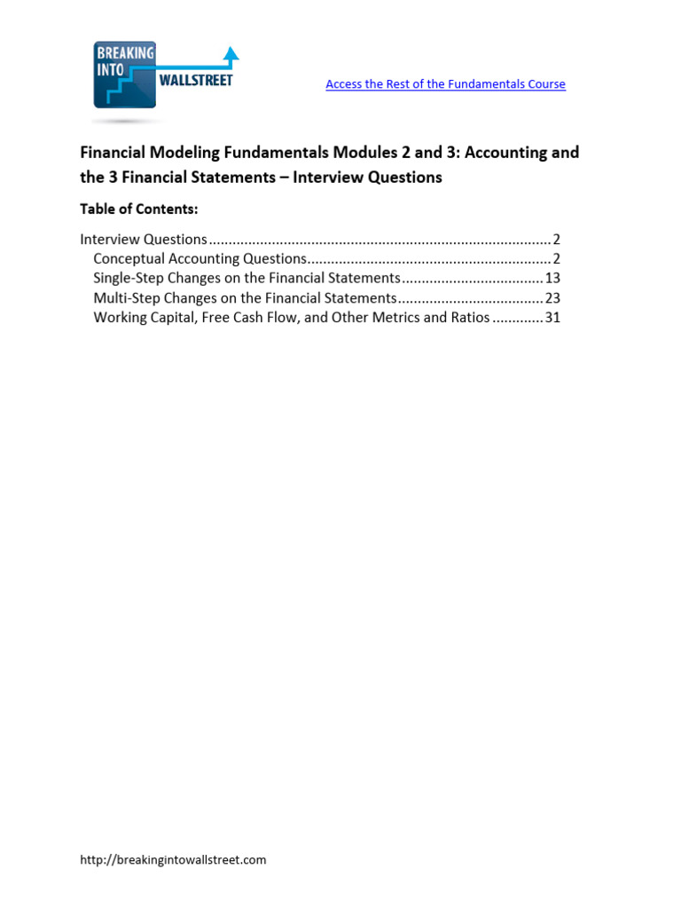 Fundamentals 02 Accounting Interview Questions | PDF | Cash Flow ...